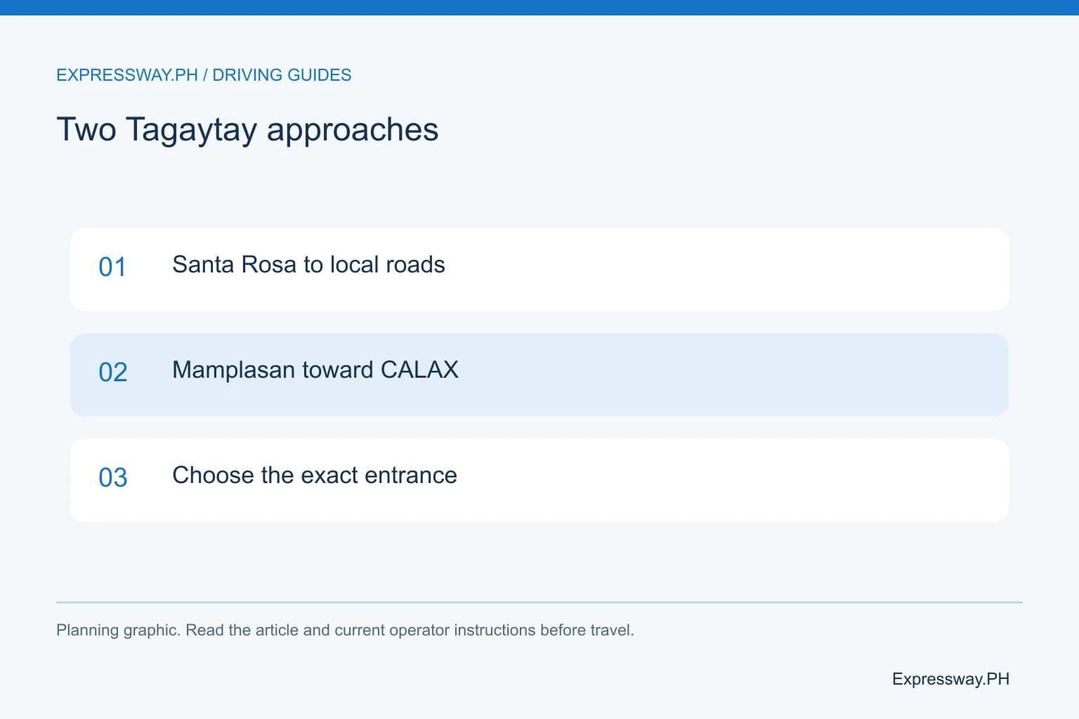 SLEX Laguna exits: Susana Heights, San Pedro, Southwoods, Carmona, Mamplasan, Sta. Rosa, Cabuyao, Calamba SLEX Laguna exits: Susana Heights, San Pedro, Southwoods, Carmona, Mamplasan, Sta. Rosa, Cabuyao, Calamba
