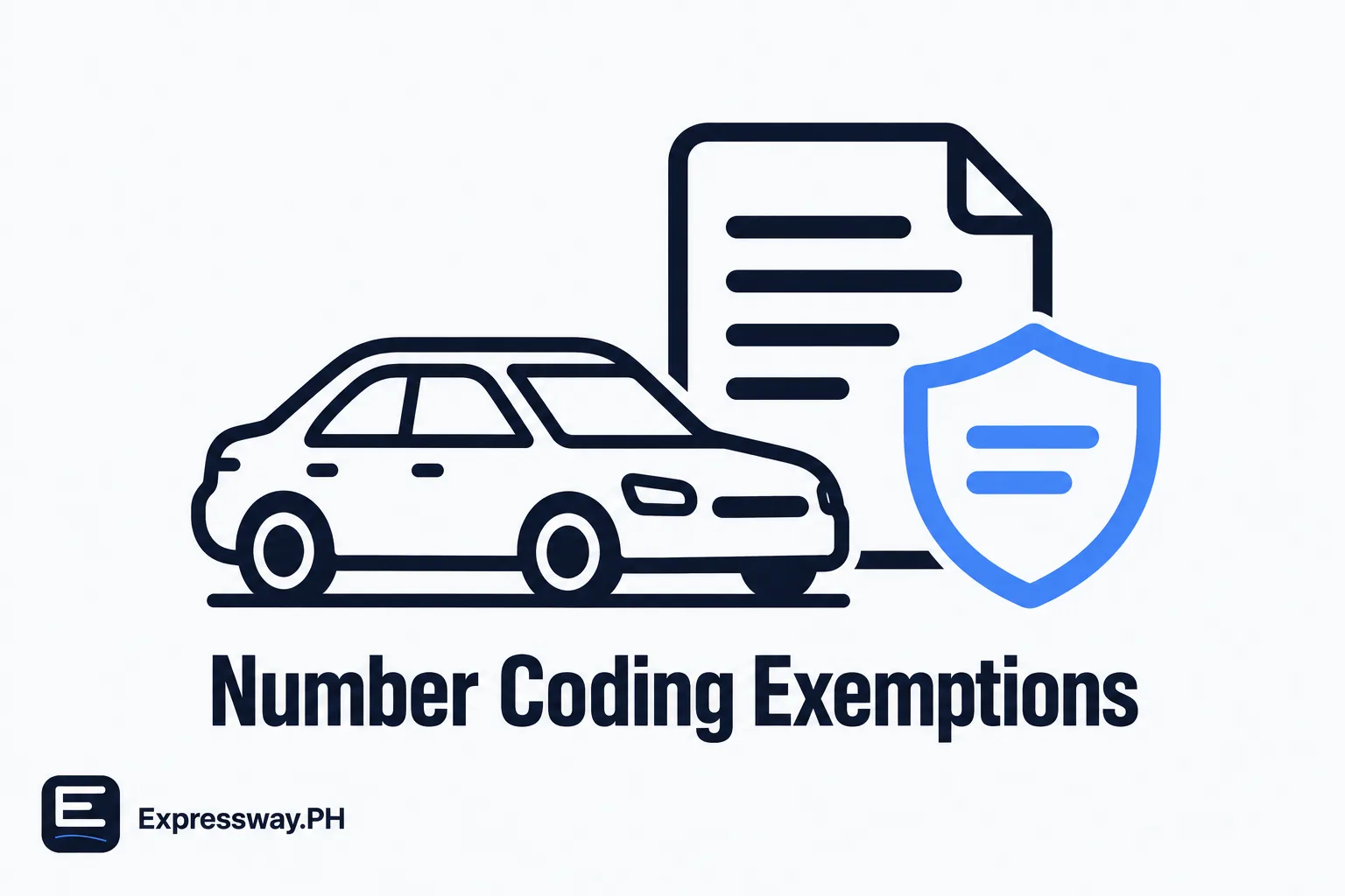 Number coding exemptions A car beside a document and a shield: vehicles and papers exempt from number coding